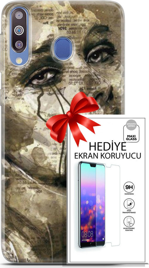 Samsung Galaxy M30 Kılıf Orijinal Seri Soul 17 Ağlayan Yüz Yumuşak Kılıf + Ekran Koruyucu