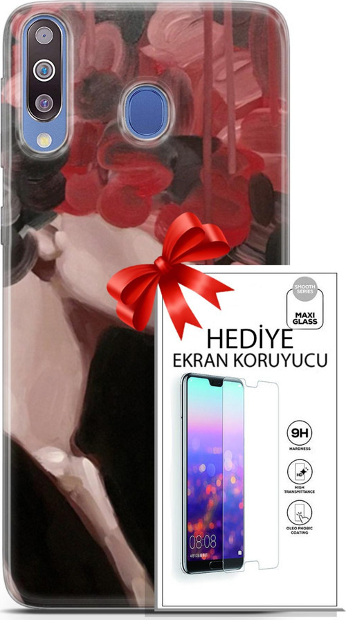Samsung Galaxy M30 Kılıf Orijinal Seri Soul 19 Kırmızı Pembe Siyah Tam Koruma Kılıf + Ekran Koruyucu