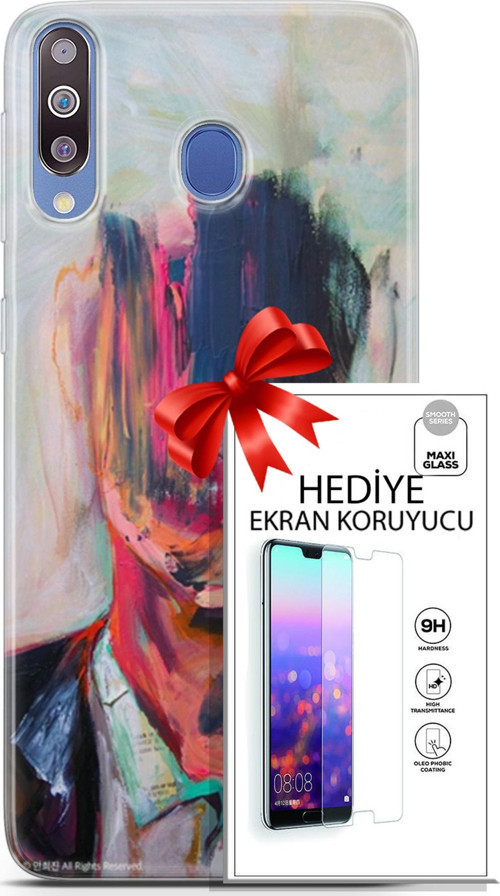 Samsung Galaxy M30 Kılıf Orijinal Seri Soul 22 Acivert Pembe Kap + Ekran Koruyucu