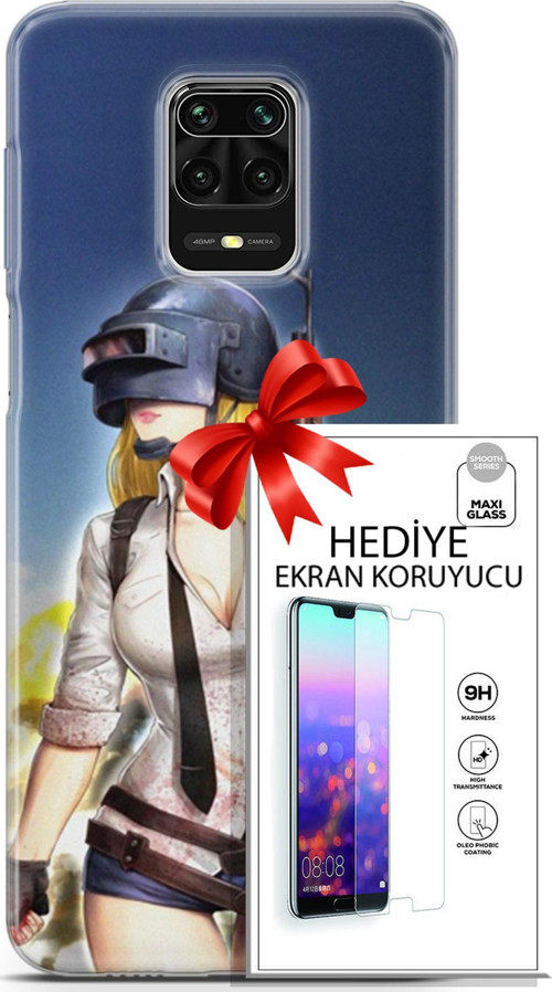 Xiaomi Redmi Note 9 Pro Kılıf Orijinal Seri Pubg 27 Anna Lazer Kesim Silikon Ekran Koruyucu