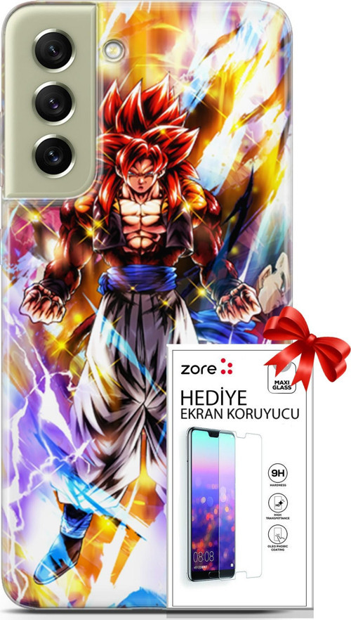 Samsung Galaxy S21 Fe Kılıf Orijinal Seri Supers 24 Goku Wallpaper Darbe Emici Kılıf + Ekran Koruyucu