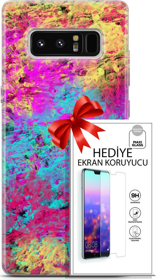 Samsung Galaxy Note 8 Kılıf Orijinal Seri Nature 29 Çok Renkli Leke Tutmaz Kapak + Ekran Koruyucu