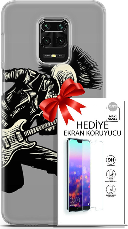 Xiaomi Redmi Note 9 Pro Kılıf Orijinal Seri Punky 07 Punk Gitarist Desenli Kılıf + Ön Ekran Koruyucu