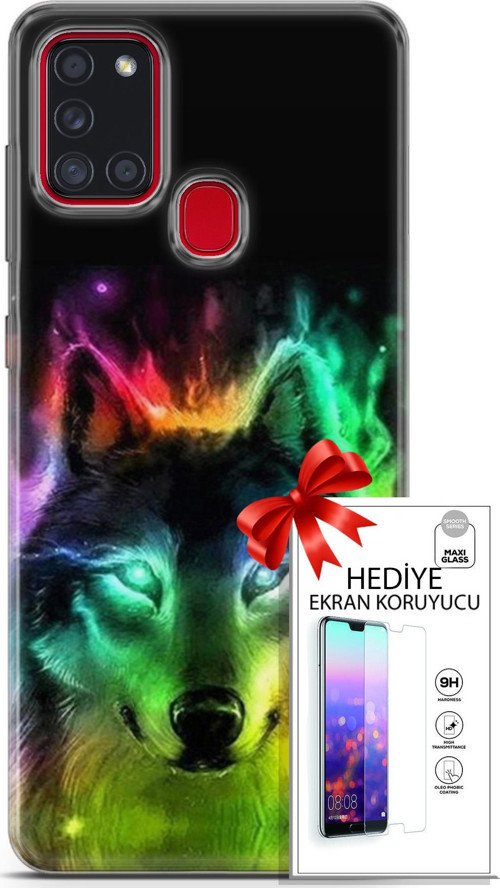 Samsung Galaxy A21S Kılıf Orijinal Seri Cardano 15 Kurt Neon Kalın Silikon + Ekran Koruyucu