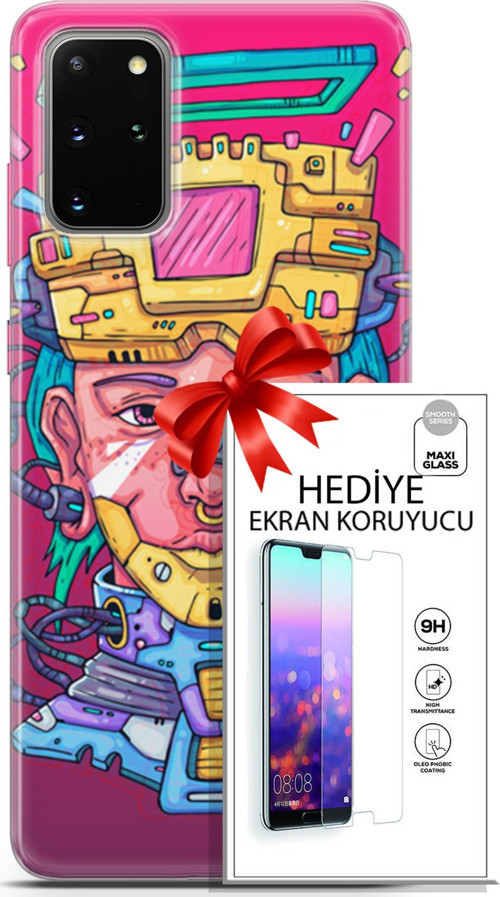 Samsung Galaxy S20 Plus Kılıf Orijinal Seri Punky 02 Robotica Kapak Ve Ekran Koruyucu