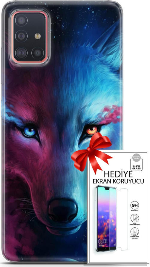 Samsung Galaxy A51 Kılıf Orijinal Seri Cardano 18 Mavi Turuncu Göz Parlak Kılıf + Ekran Koruyucu Ful