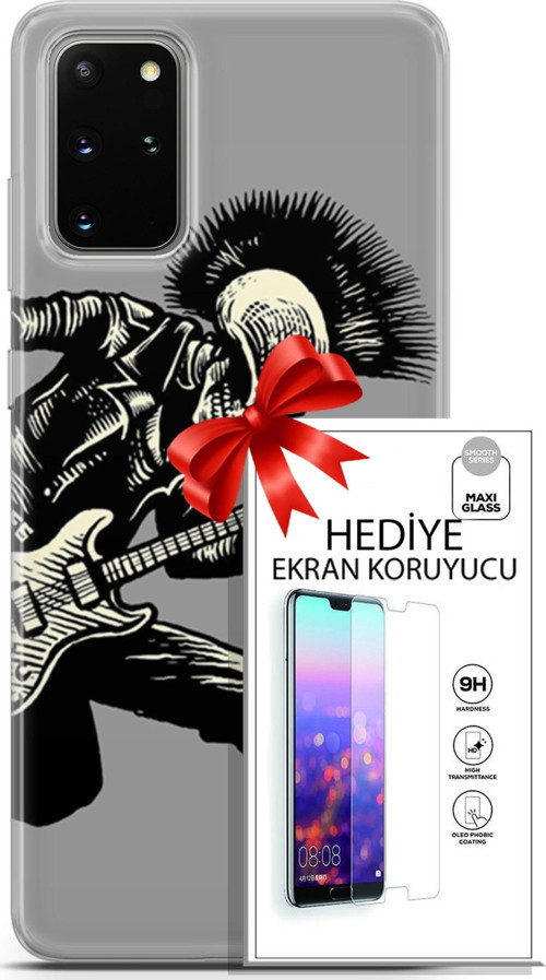 Samsung Galaxy S20 Plus Kılıf Orijinal Seri Punky 07 Punk Gitarist Desenli Kılıf + Ön Ekran Koruyucu