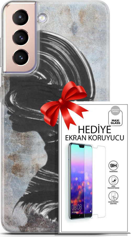 Samsung Galaxy S21 Plus Kılıf Orijinal Seri Soul 18 Silüet Parlak Kılıf + Ekran Koruyucu Full Koruma