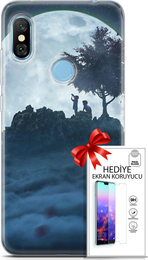 Xiaomi Redmi Note 6 Pro Kılıf Orijinal Seri Algorand 21 Ayışığında Darbe Önleyici Kapak + Ön Ekran Koruyucu