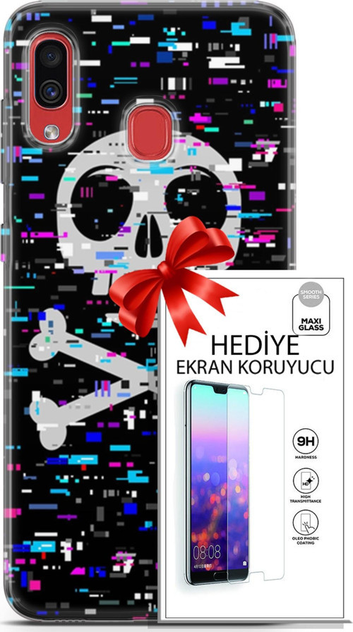 Samsung Galaxy A30 Kılıf Orijinal Seri Cyberpunk 01 Kurukafa Telefon Kılıfı + Ekran Koruyucu