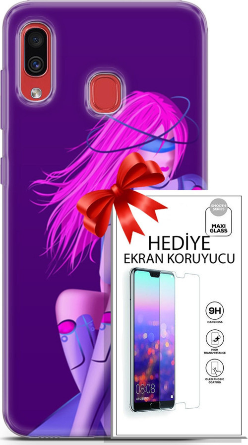 Samsung Galaxy A30 Kılıf Orijinal Seri Cyberpunk 02 Pembe Saçlı Kapak Ve Ekran Koruyucu