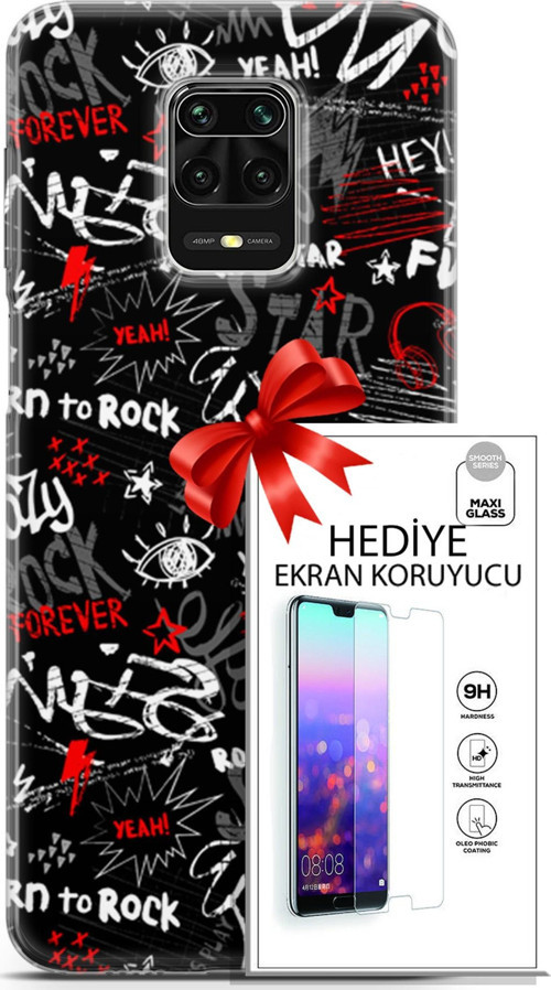 Xiaomi Redmi Note 9 Pro Kılıf Orijinal Seri Punky 25 Yeah Rock Soyulmayan Kılıf + Ekran Koruyucu Ful