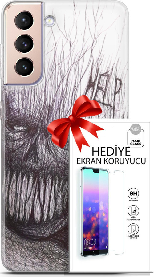 Samsung Galaxy S21 Plus Kılıf Orijinal Seri Soul 29 Şeytan Leke Tutmaz Kapak + Ekran Koruyucu