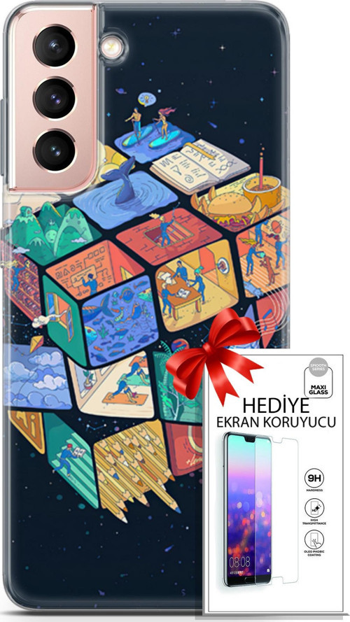 Samsung Galaxy S21 Kılıf Orijinal Seri Algorand 03 Rubik Arka Kapak + Ekran Koruyucu