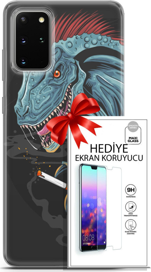 Samsung Galaxy S20 Plus Kılıf Orijinal Seri Punky 19 Dinozor Punk Tam Koruma Kılıf + Ekran Koruyucu
