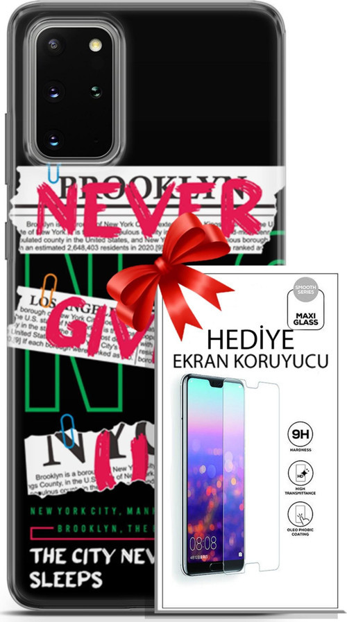 Samsung Galaxy S20 Plus Kılıf Orijinal Seri Punky 21 Never Give Up Darbe Önleyici Kapak + Ön Ekran Koruyucu