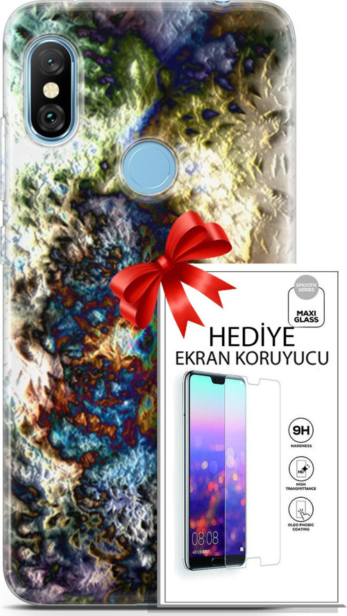 Xiaomi Redmi Note 6 Pro Kılıf Orijinal Seri Nature 13 Volkanik Case Kapak Ekran Koruyucu