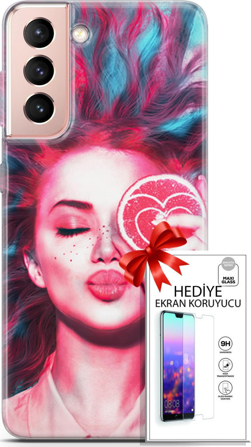 Samsung Galaxy S21 Kılıf Orijinal Seri Algorand 08 Greyfurt Baskılı Kılıf + Ekran Koruyucu