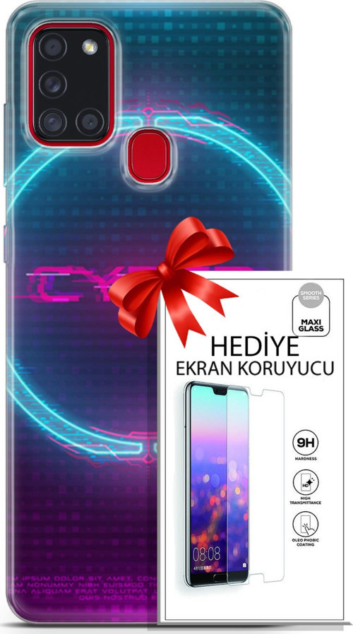Samsung Galaxy A21S Kılıf Orijinal Seri Cyberpunk 09 Cyber Logo Uv Kılıf Ve Ekran Koruyucu