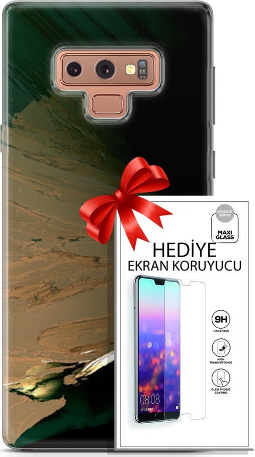 Samsung Galaxy Note 9 Kılıf Orijinal Seri Nature 02 Yeşil Sarı Kapak Ve Ekran Koruyucu