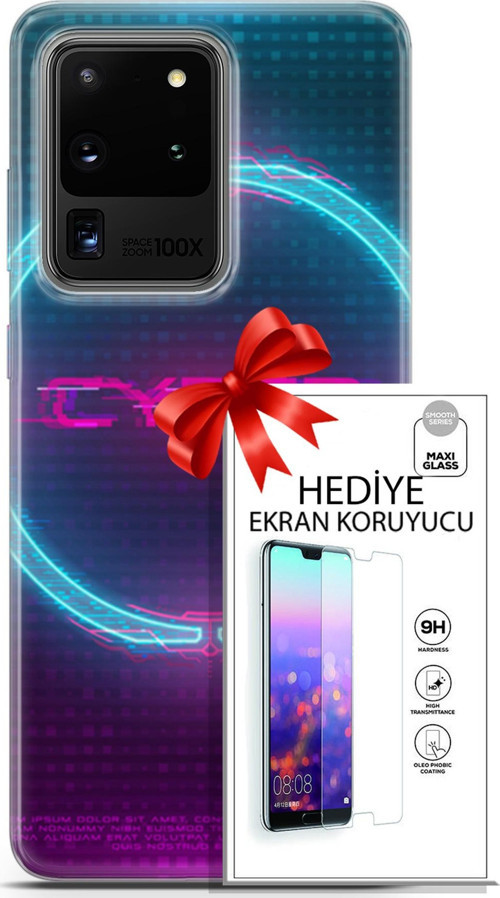 Samsung Galaxy S20 Ultra Kılıf Orijinal Seri Cyberpunk 09 Cyber Logo Uv Kılıf Ve Ekran Koruyucu