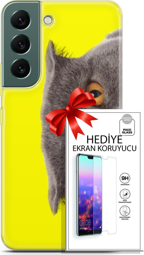 Samsung Galaxy S22 Kılıf Orijinal Seri Scotish-British 01 Scottish Fold Telefon Kılıfı + Ekran Koruyucu