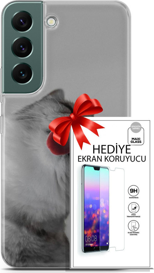 Samsung Galaxy S22 Kılıf Orijinal Seri Scotish-British 07 British Shorthair Desenli Kılıf + Ön Ekran Koruyucu