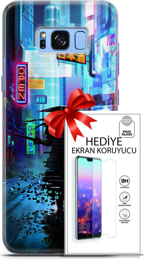Samsung Galaxy S8 Plus Kılıf Orijinal Seri Cyberpunk 29 Open Leke Tutmaz Kapak + Ekran Koruyucu