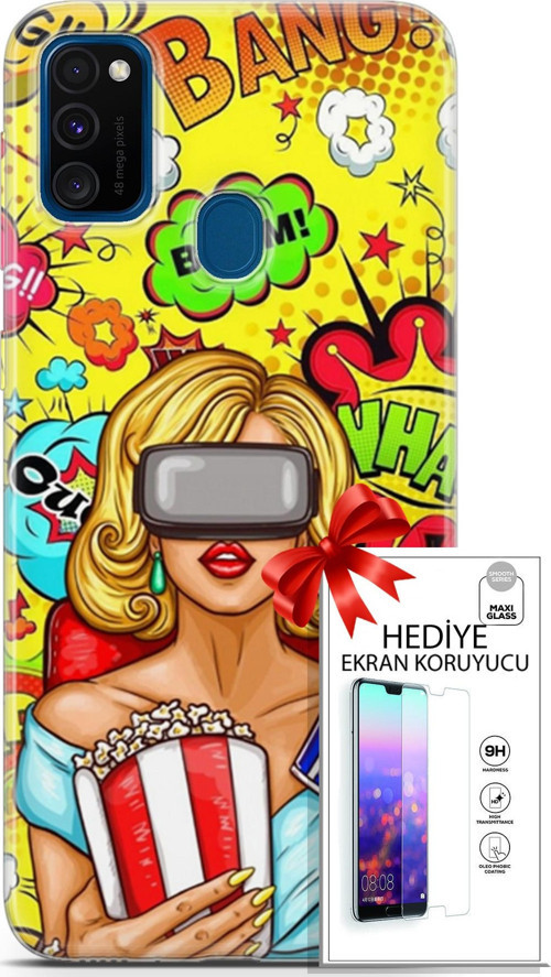Samsung Galaxy M30S Kılıf Orijinal Seri Bounce 27 Jody King Lazer Kesim Silikon Ekran Koruyucu