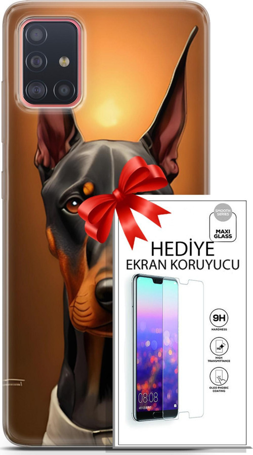Samsung Galaxy A51 Kılıf Orijinal Seri Dogs 03 Doberman Arka Kapak + Ekran Koruyucu
