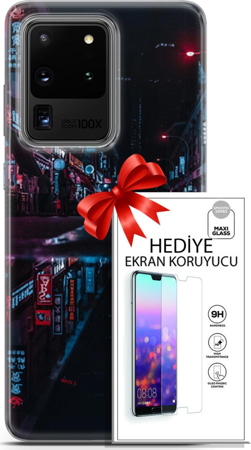 Samsung Galaxy S20 Ultra Kılıf Orijinal Seri Cyberpunk 24 Spa Darbe Emici Kılıf + Ekran Koruyucu