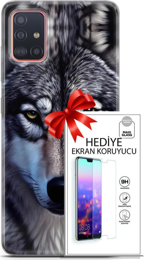 Samsung Galaxy A51 Kılıf Orijinal Seri Dogs 07 Kurt Yüz Desenli Kılıf + Ön Ekran Koruyucu
