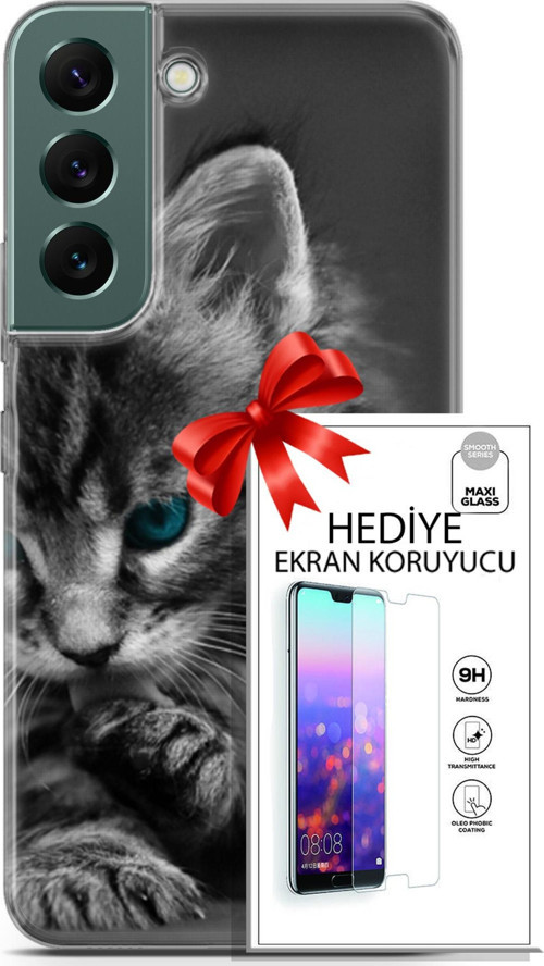Samsung Galaxy S22 Kılıf Orijinal Seri Scotish-British 19 Mavi Gözlü Ragdoll Tam Koruma Kılıf + Ekran Koruyucu