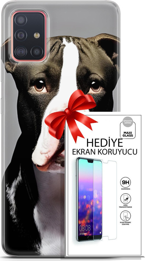 Samsung Galaxy A51 Kılıf Orijinal Seri Dogs 24 American Pitbull Darbe Emici Kılıf + Ekran Koruyucu