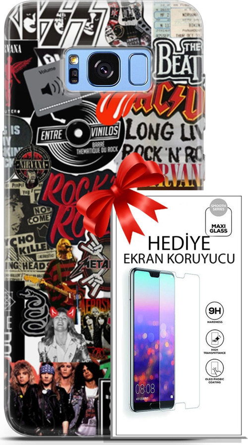 Samsung Galaxy S8 Plus Kılıf Orijinal Seri Punky 30 Rock'N Roll Kenarları Şeffaf Kapak Ve Ekran Koruyucu