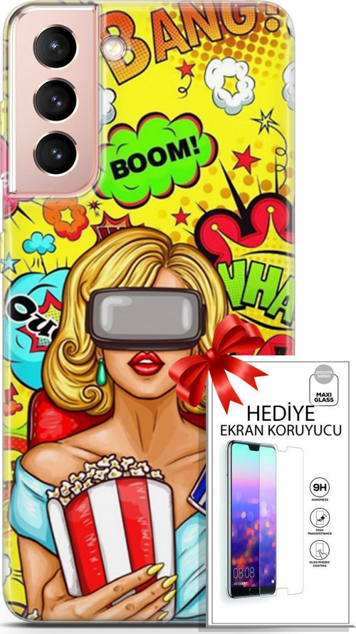 Samsung Galaxy S21 Kılıf Orijinal Seri Bounce 27 Jody King Lazer Kesim Silikon Ekran Koruyucu