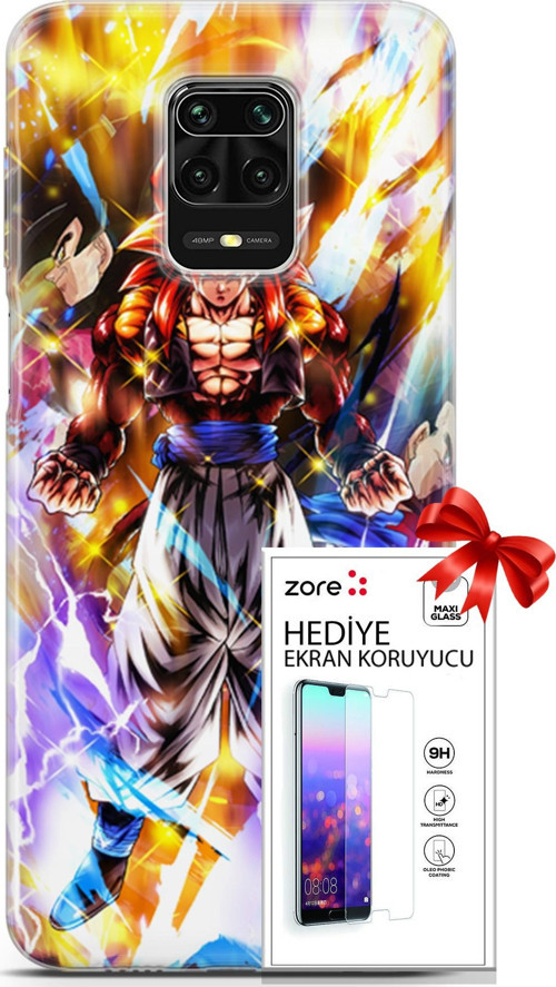 Xiaomi Redmi Note 9 Pro Kılıf Orijinal Seri Supers 24 Goku Wallpaper Darbe Emici Kılıf + Ekran Koruyucu
