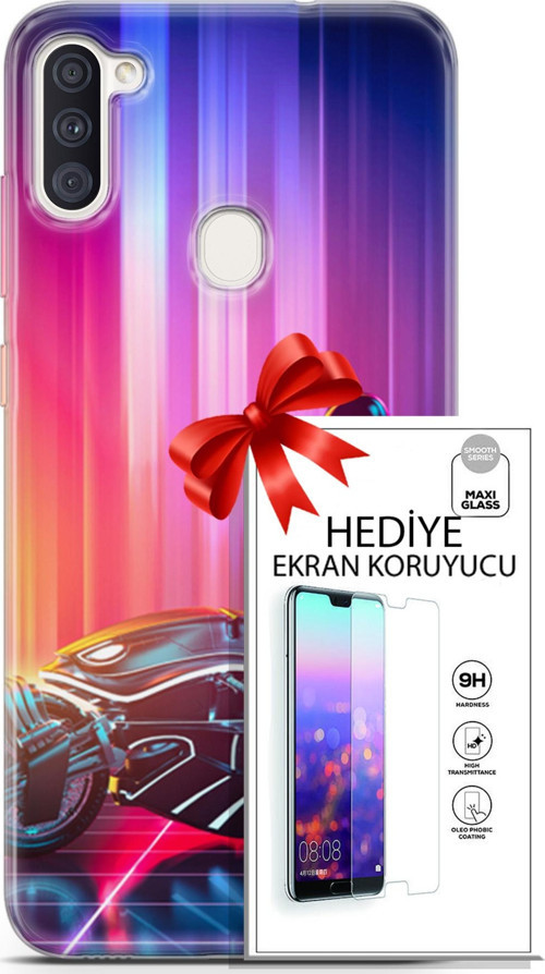 Samsung Galaxy M11 Kılıf Orijinal Seri Cyberpunk 08 Punk Motorsiklet Baskılı Kılıf + Ekran Koruyucu