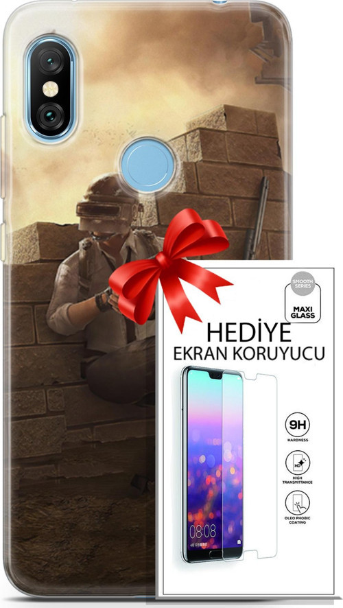 Xiaomi Redmi Note 6 Pro Kılıf Orijinal Seri Pubg 04 Oyun Karakterleri Silikon Kılıf + Ekran Koruyucu