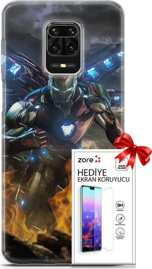 Xiaomi Redmi Note 9 Pro Kılıf Orijinal Seri Supers 30 Iron Man Kenarları Şeffaf Kapak Ve Ekran Koruyucu
