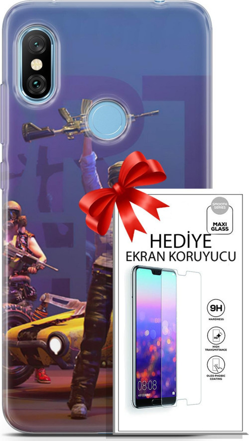 Xiaomi Redmi Note 6 Pro Kılıf Orijinal Seri Pubg 05 Silahlı Karakter Koruma Kılıfı + Ekran Koruyucu