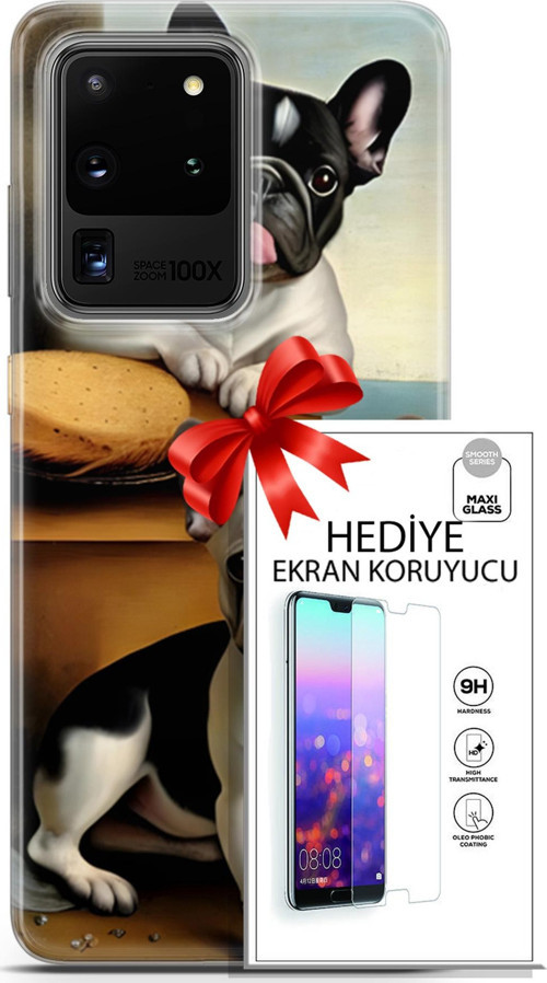 Samsung Galaxy S20 Ultra Kılıf Orijinal Seri Dogs 28 Fransız Bulldog İz Bırakmayan Kılıf + Ön Ekran Koruyucu