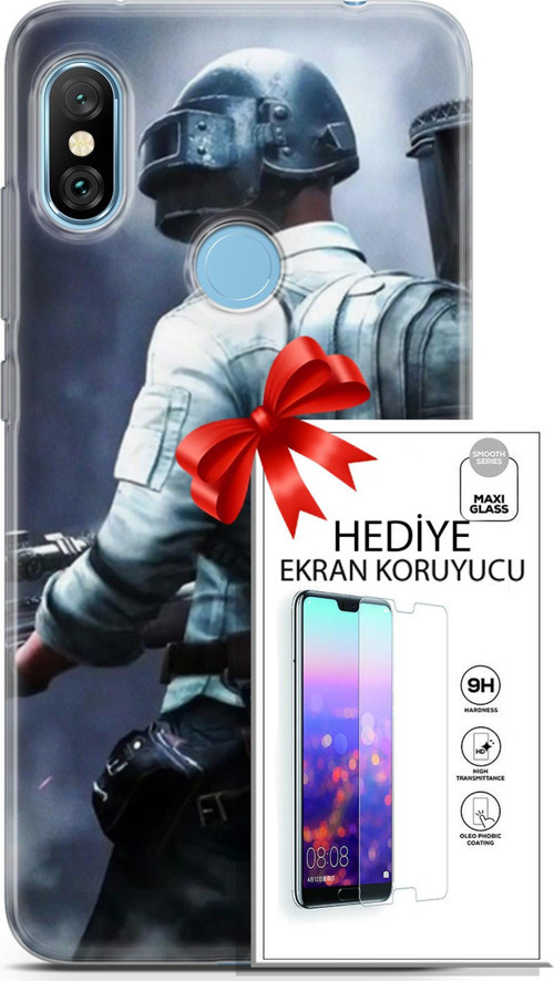 Xiaomi Redmi Note 6 Pro Kılıf Orijinal Seri Pubg 11 Sırt Çantalı 4K Baskılı Kılıf + Ekran Koruyucu F
