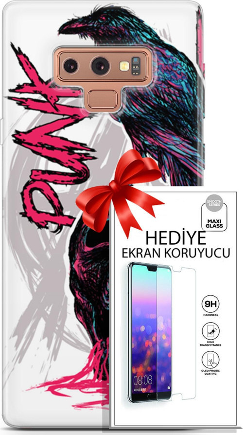 Samsung Galaxy Note 9 Kılıf Orijinal Seri Punky 03 Karga İskelet Arka Kapak + Ekran Koruyucu