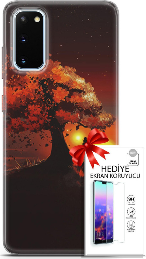 Samsung Galaxy S20 Kılıf Orijinal Seri Algorand 12 Ağaç Altında Tasarım Kılıf + Ekran Koruyucu