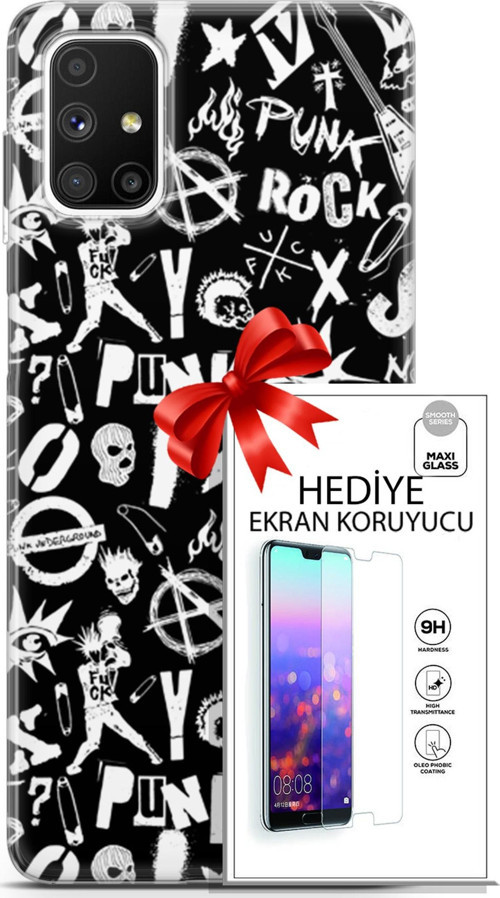 Samsung Galaxy M51 Kılıf Orijinal Seri Punky 18 Rock Punk Parlak Kılıf + Ekran Koruyucu Full Koruma