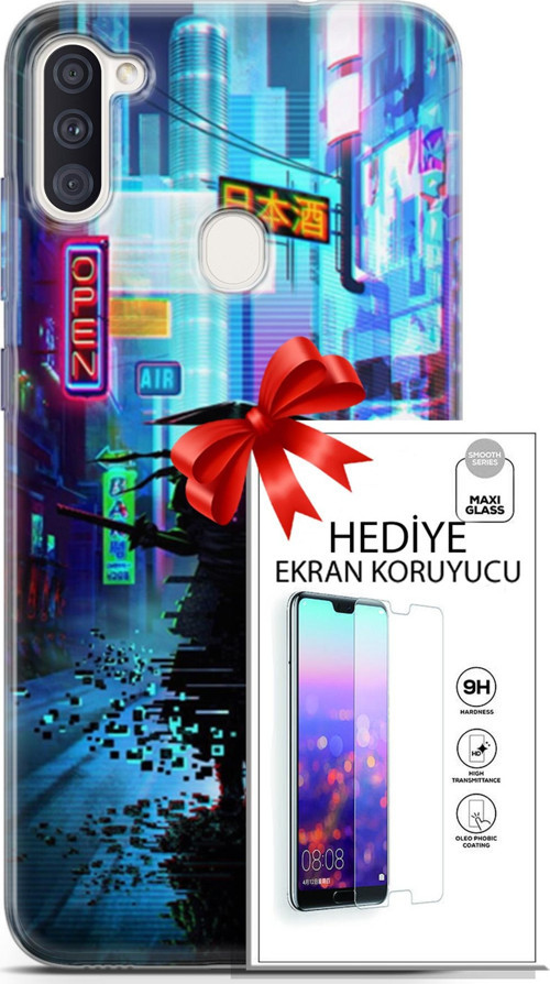 Samsung Galaxy M11 Kılıf Orijinal Seri Cyberpunk 29 Open Leke Tutmaz Kapak + Ekran Koruyucu