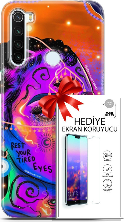 Xiaomi Redmi Note 8T Kılıf Orijinal Seri Cardano 04 Rest Your Tired Silikon Kılıf + Ekran Koruyucu F