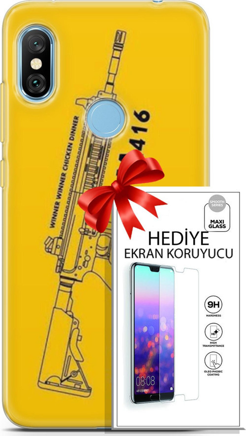 Xiaomi Redmi Note 6 Pro Kılıf Orijinal Seri Pubg 28 M416 İz Bırakmayan Kılıf + Ön Ekran Koruyucu