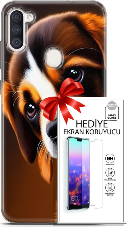 Samsung Galaxy M11 Kılıf Orijinal Seri Dogs 05 Üzgün Yavru Koruma Kılıfı + Ekran Koruyucu